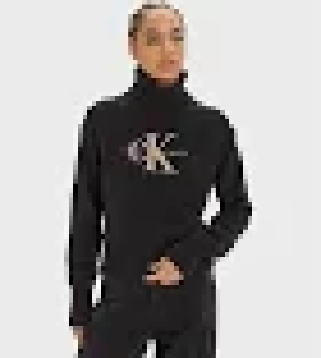 Calvin Klein Jeans Balıkçı Yaka Standart Nakışlı Siyah Kazak Kadın Chenılle Monologo Sweater