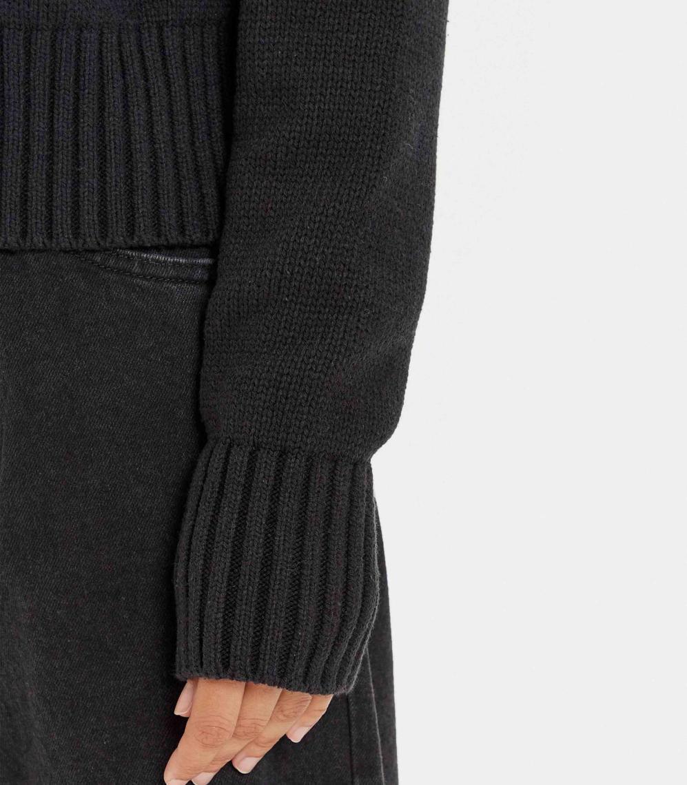 Calvin Klein Jeans Balıkçı Yaka Standart Nakışlı Siyah Kazak Kadın Chenılle Monologo Sweater
