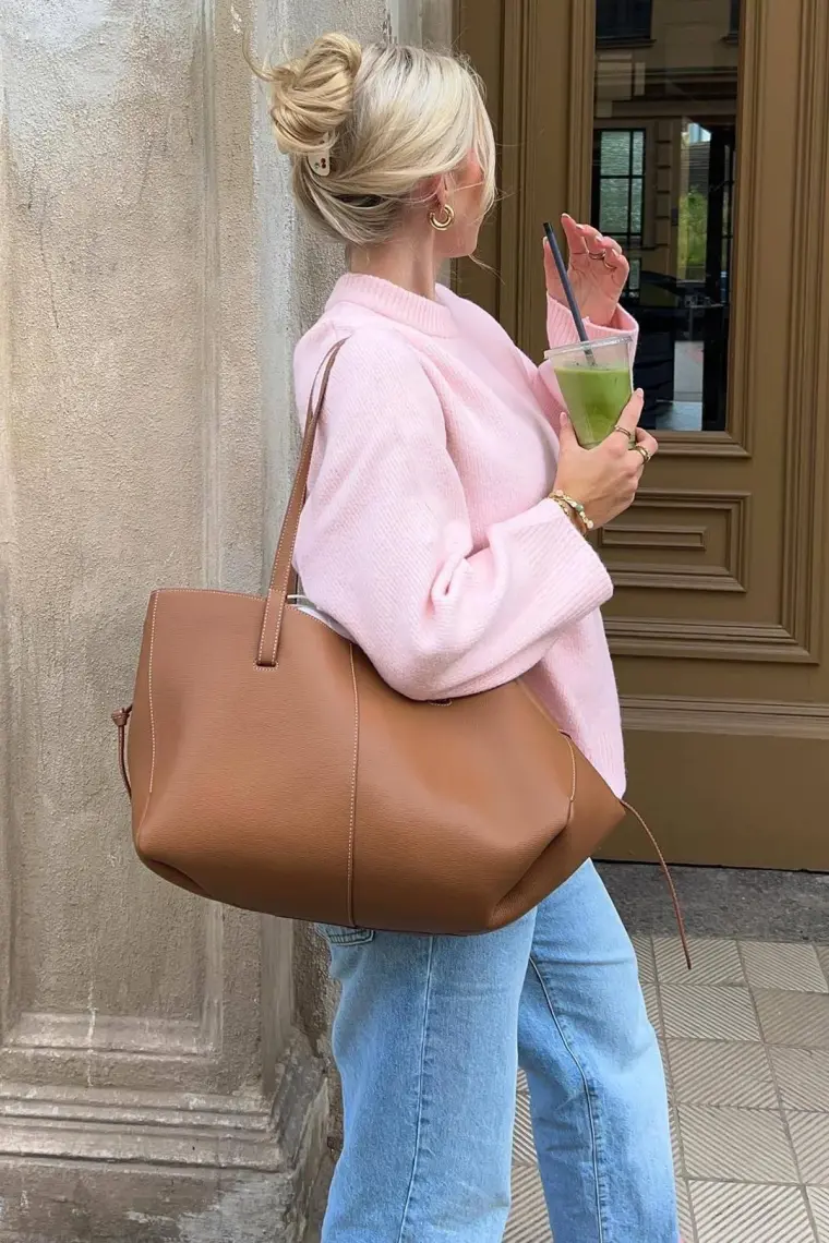Madmext Pembe Bisiklet Yaka Oversize Triko Kazak MG1972