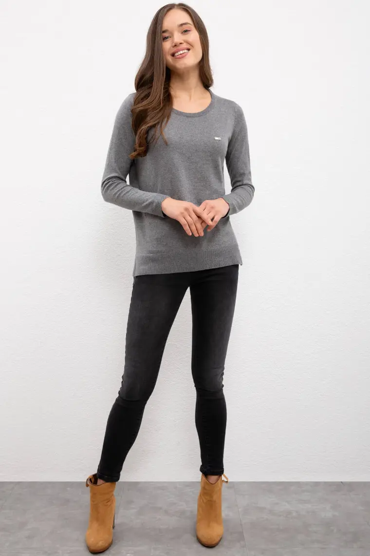 U.S. Polo Assn. Kadın Gri Basic Triko Kazak 50224704-VR109