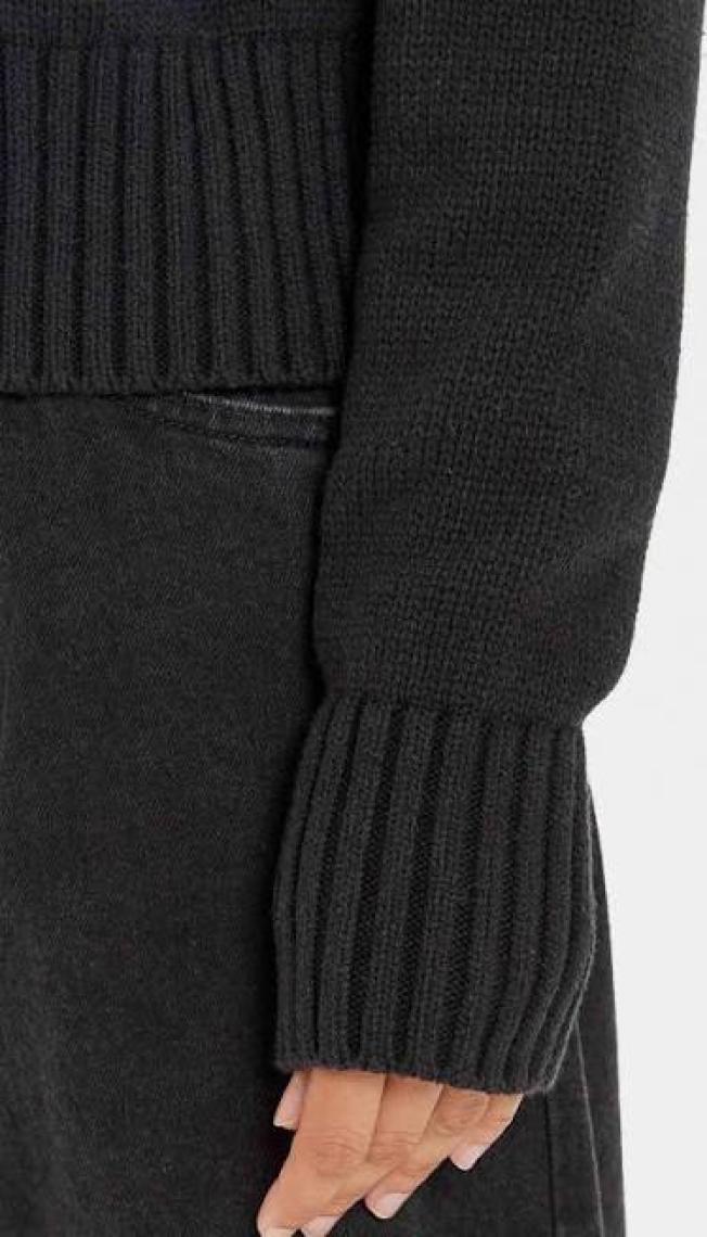 Calvin Klein Jeans Balıkçı Yaka Standart Nakışlı Siyah Kazak Kadın Chenılle Monologo Sweater