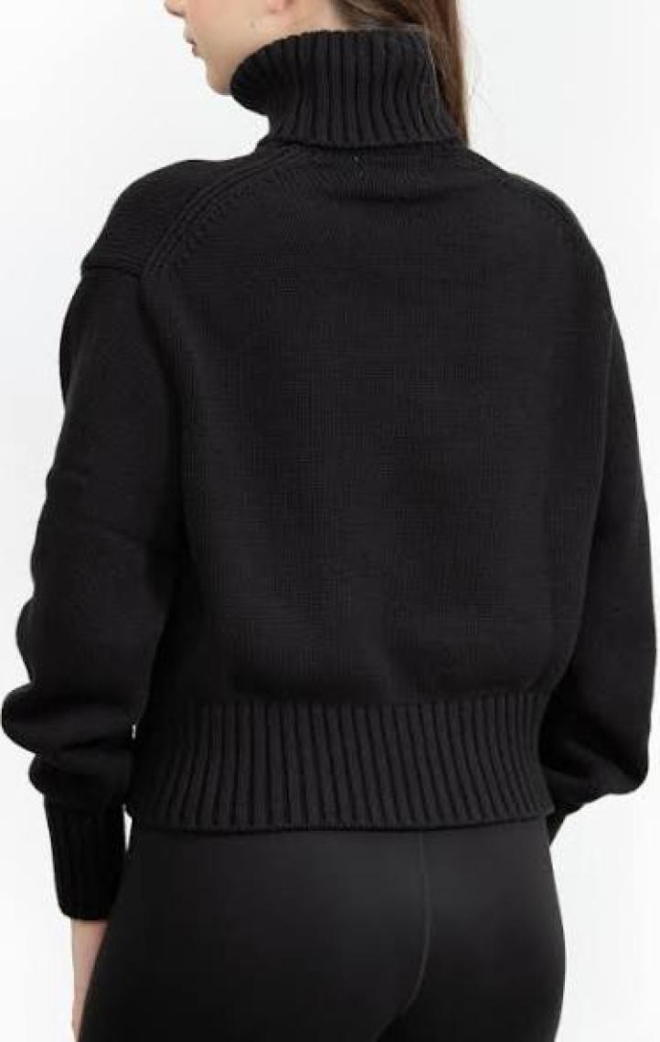 Calvin Klein Jeans Balıkçı Yaka Standart Nakışlı Siyah Kazak Kadın Chenılle Monologo Sweater
