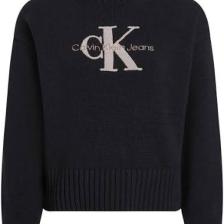 Calvin Klein Jeans Balıkçı Yaka Standart Nakışlı Siyah Kazak Kadın Chenılle Monologo Sweater
