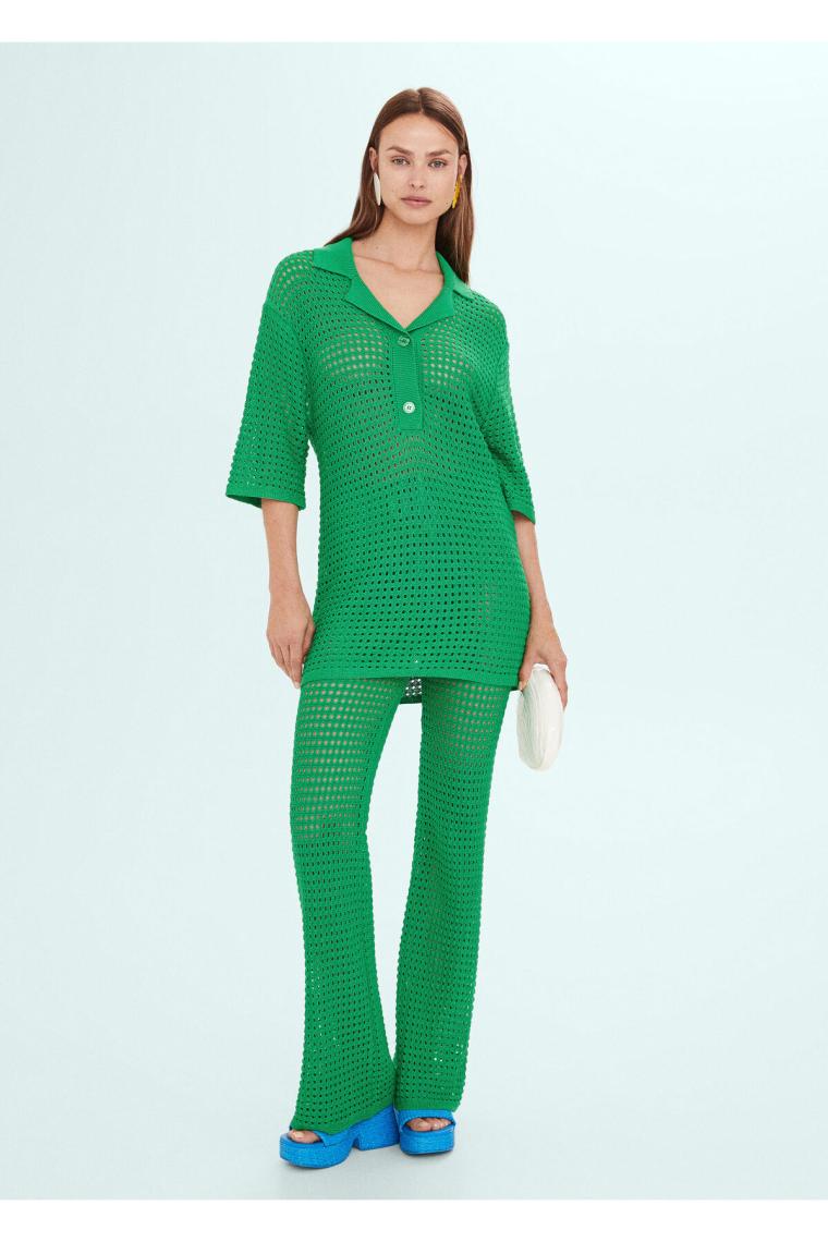 Mango Oversize Ajurlu Örme Polo Yaka T-Shirt