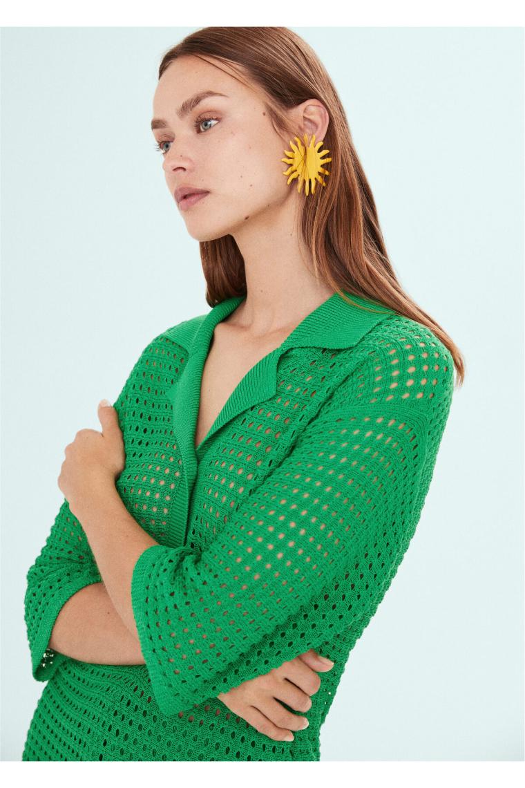 Mango Oversize Ajurlu Örme Polo Yaka T-Shirt