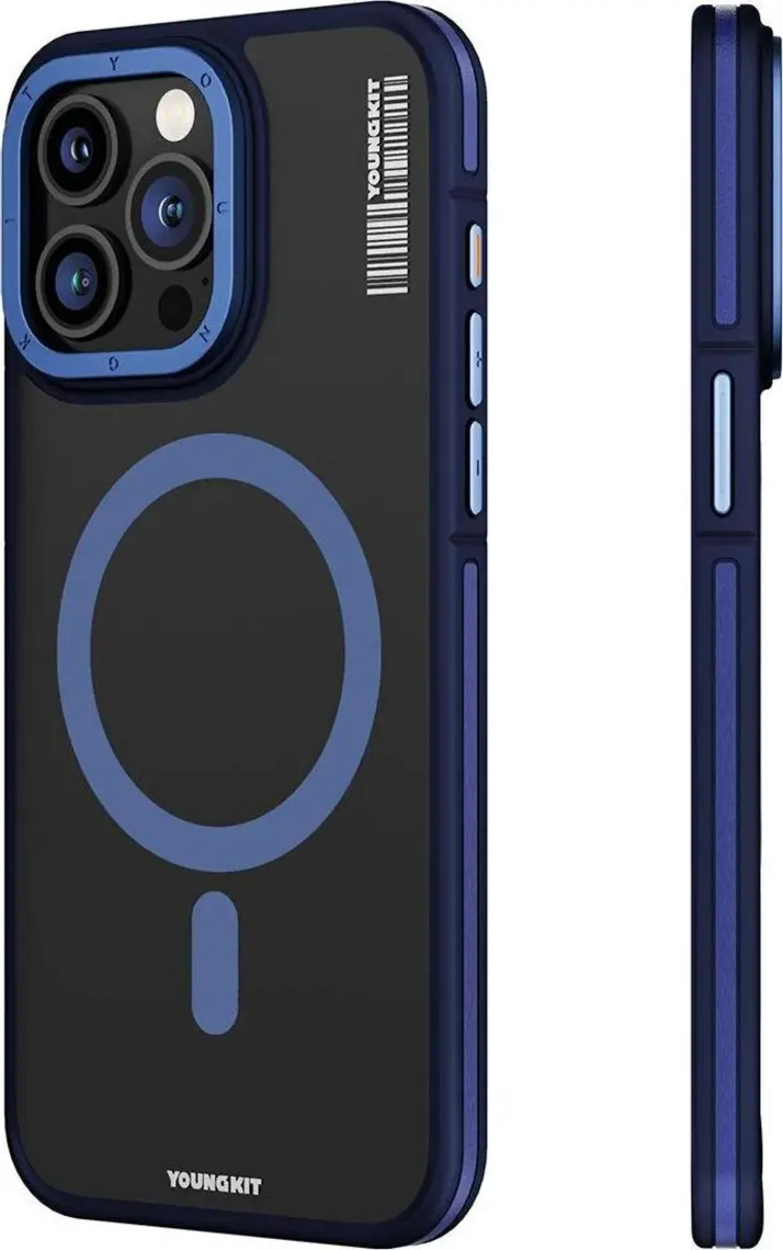 YoungKit iPhone 15 Pro Max Uyumlu Kılıf Magsafe Şarj Özellikli Youngkit Rock Sand Serisi Kapak Mavi