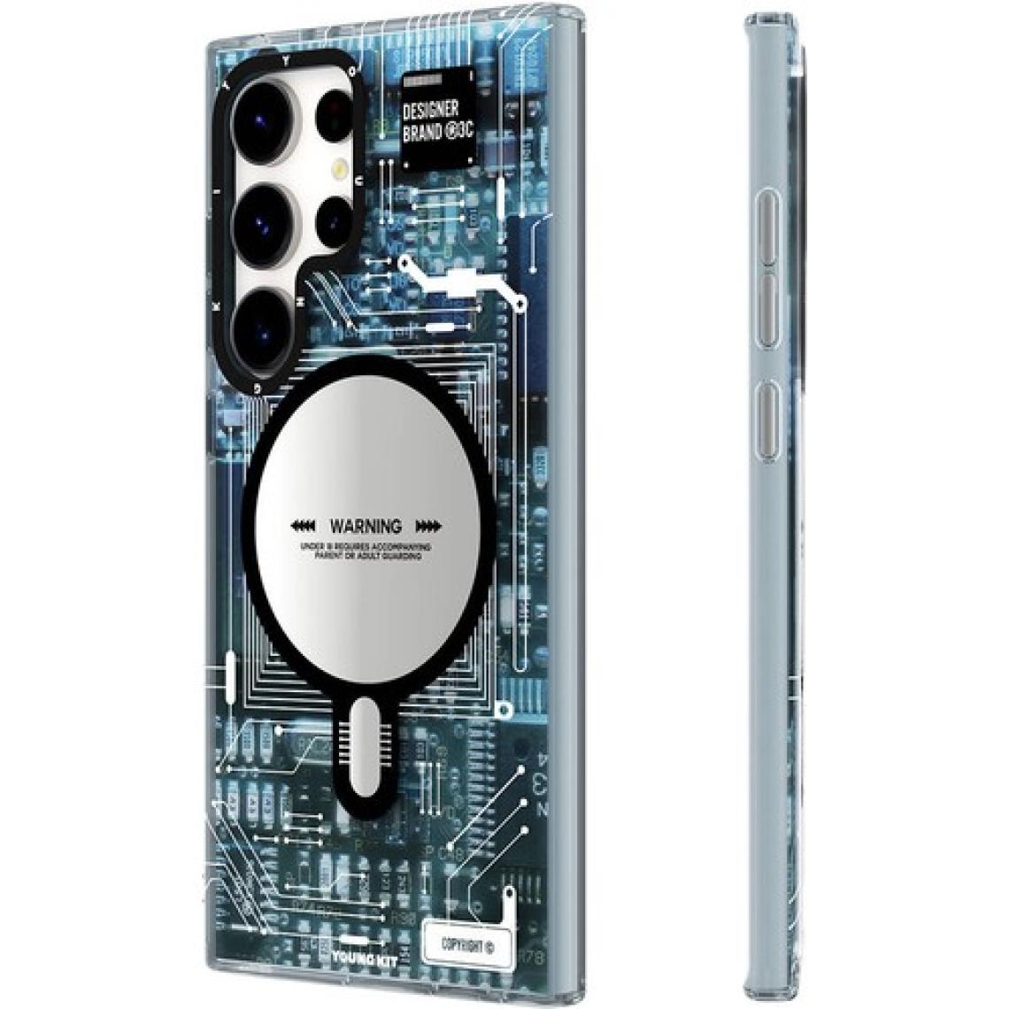 YoungKit Galaxy S24 Ultra Uyumlu Kılıf Magsafe Şarj Özellikli Youngkit Technology Serisi Kapak Mavi