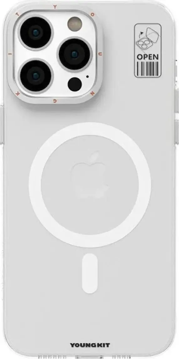 YoungKit iPhone 15 Pro Uyumlu Kılıf Magsafe Şarj Özellikli Standlı Youngkit Hermit Bracket Serisi Kapak Beyaz
