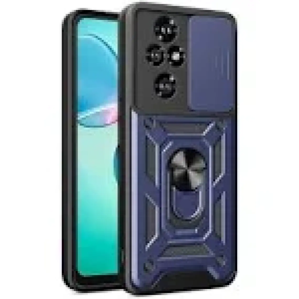ZORE Honor 200 Pro Uyumlu Kılıf Magnetik Standlı Kamera Korumalı Zore Sürgülü Vega Kapak-Mavi