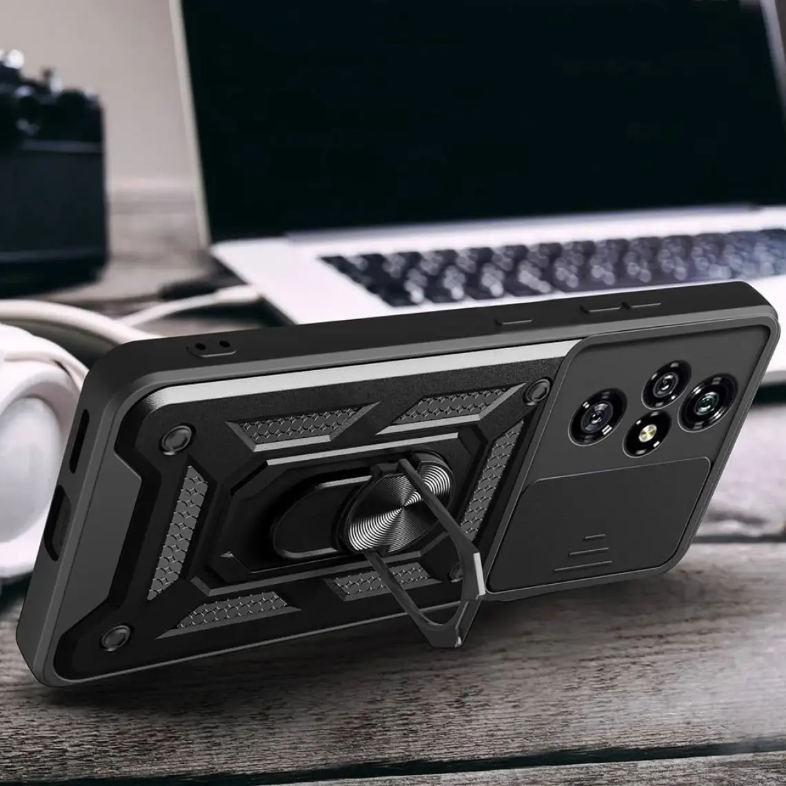 ZORE Honor 200 Pro Uyumlu Kılıf Magnetik Standlı Kamera Korumalı Zore Sürgülü Vega Kapak-Mavi