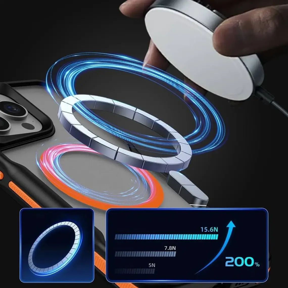 ZORE Apple iPhone 15 Pro Uyumlu Magsafe Şarj Özellikli Renkli Kenar Airbag Şeritli Lamer Kapak-Titanyum-Go