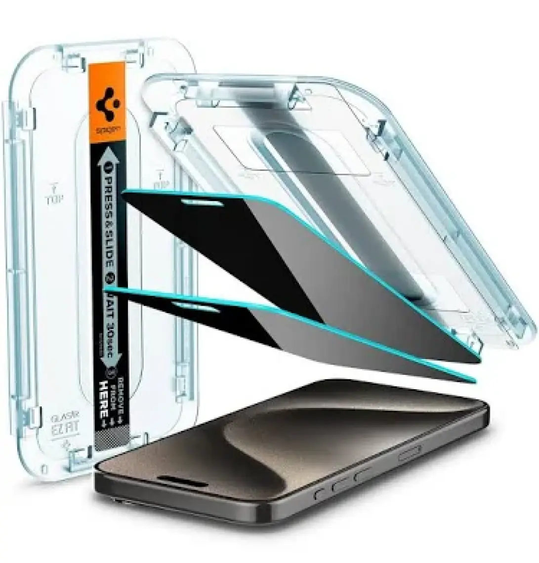 Spigen iPhone 15 Pro Max Hayalet Cam Ekran Koruyucu Kolay Kurulum GLAS.tR EZ Fit Privacy HD (2 Adet) - AGL06874
