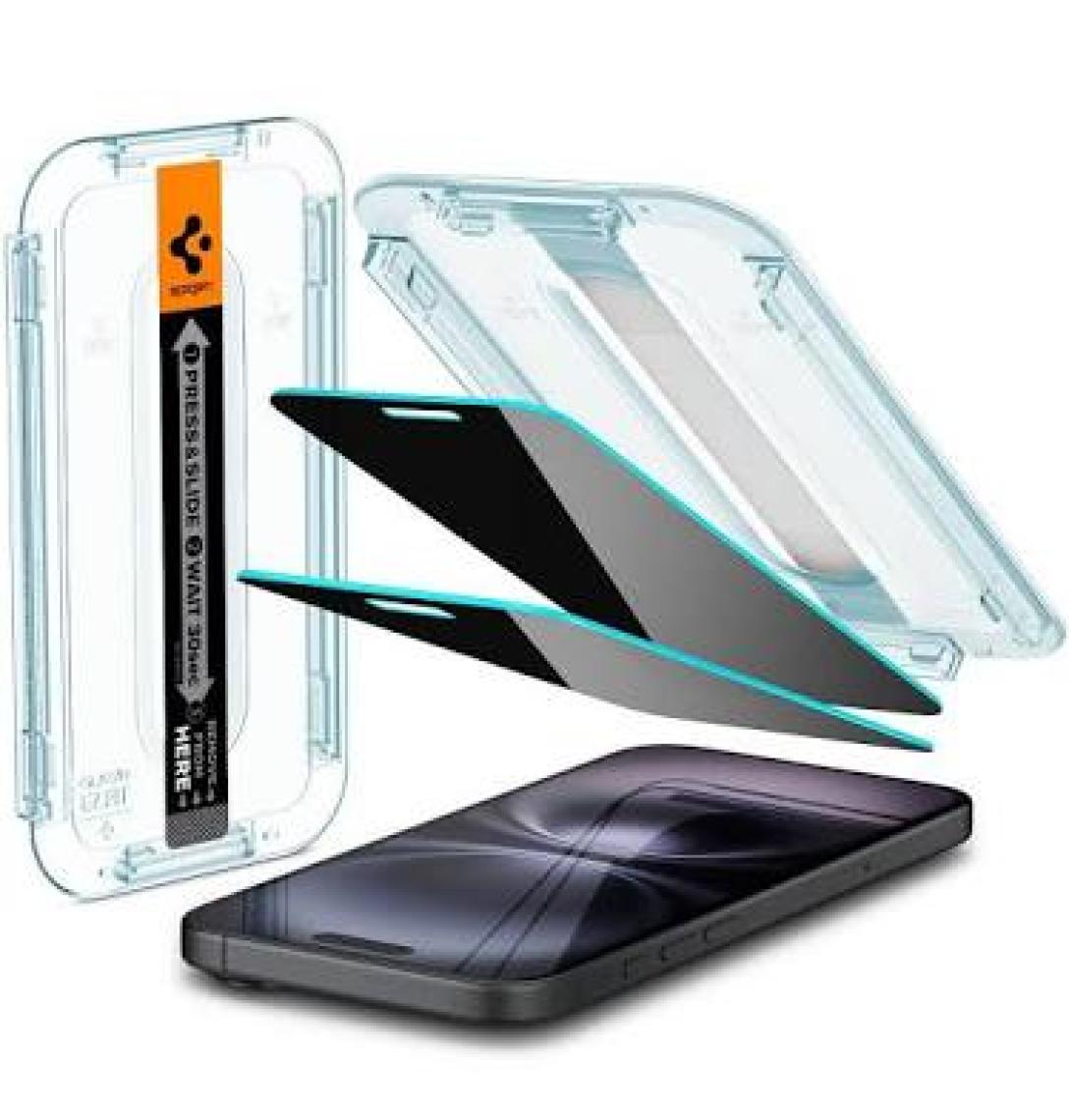 Spigen iPhone 16 Plus / 15 Plus Hayalet Cam Ekran Koruyucu Kolay Kurulum GLAS.tR EZ Fit Privacy HD (2 Adet) - AGL06885