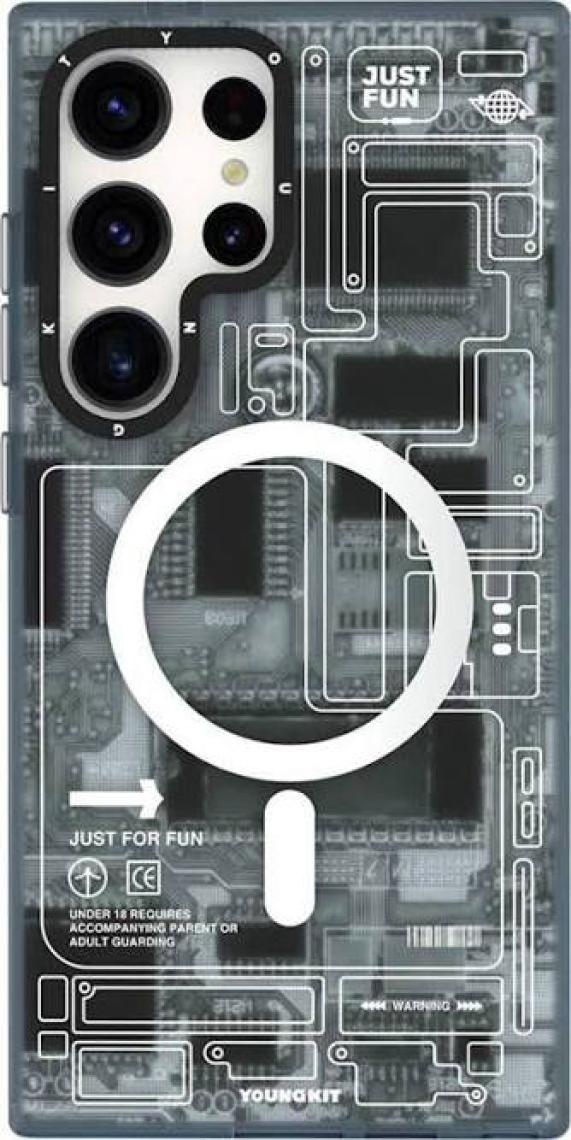 YoungKit Galaxy S24 Ultra Uyumlu Kılıf Magsafe Şarj Özellikli Youngkit Technology Serisi Kapak Siyah