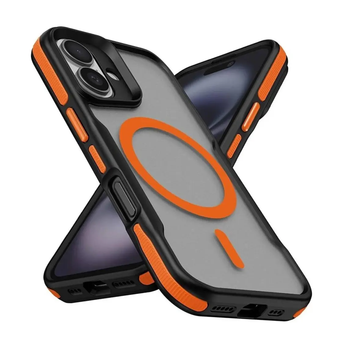 Farma Teknoloji iPhone 16 Uyumlu Magsafe Şarj Özellikli Renkli Kenar Airbag Şeritli Lamer Kapak-Turuncu