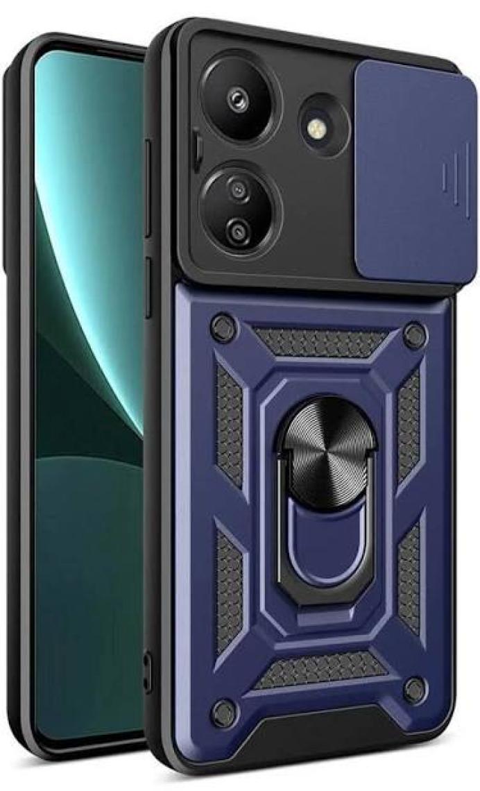 ZORE Xiaomi Poco C65 Kılıf Magnetik Standlı Kamera Korumalı Zore Sürgülü Vega KAPAK-MAVI-8680436747544-OT