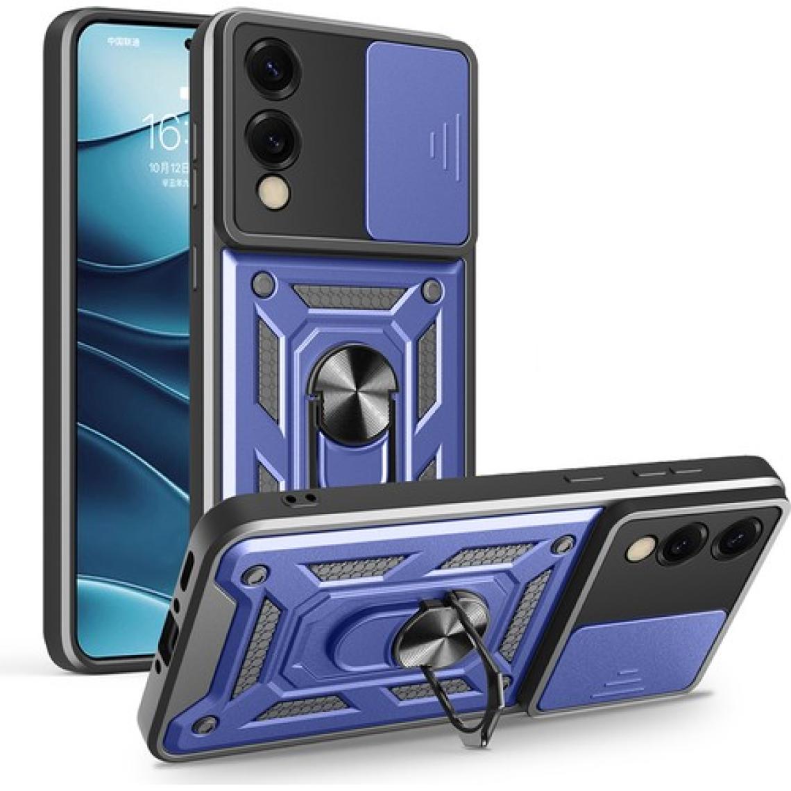 Galaxy S25 Edge Kılıf Magnetik Standlı Kamera Korumalı Otnv Sürgülü Vega Kapak - Mavi