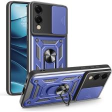 Galaxy S25 Edge Kılıf Magnetik Standlı Kamera Korumalı Otnv Sürgülü Vega Kapak - Mavi