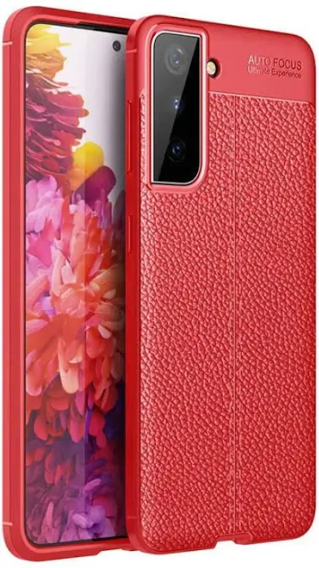 Case 4U S21 Plus Uyumlu Kılıf Rugan Armor Deri Görünümlü Yüksek Kalite Silikon Niss Kırmızı