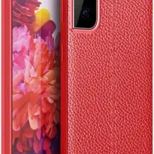 Case 4U S21 Plus Uyumlu Kılıf Rugan Armor Deri Görünümlü Yüksek Kalite Silikon Niss Kırmızı