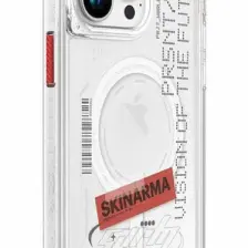 Skinarma iPhone 15 Pro Uyumlu Kılıf Skinarma Magsafe Şarj Özellikli Yazı Desenli Airbagli Orion Kapak Şeffaf