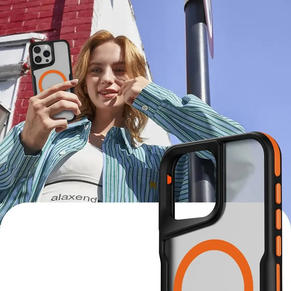 Farma Teknoloji iPhone 16 Pro Uyumlu Magsafe Şarj Özellikli Renkli Kenar Airbag Şeritli Lamer Kapak-Siyah