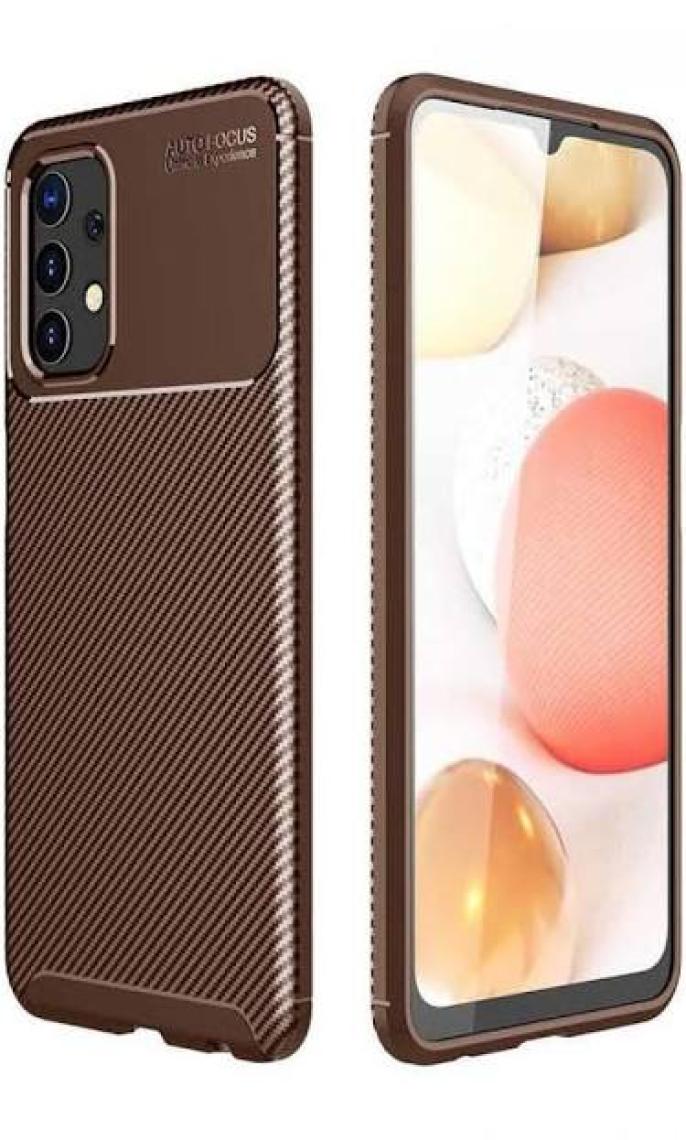 Case 4U A32 4G Uyumlu Kılıf Rugged Armor Karbon Desenli Lüx Negro Silikon Arka Kapak Kahverengi