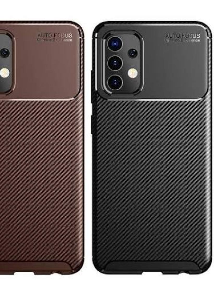 Case 4U A32 4G Uyumlu Kılıf Rugged Armor Karbon Desenli Lüx Negro Silikon Arka Kapak Kahverengi