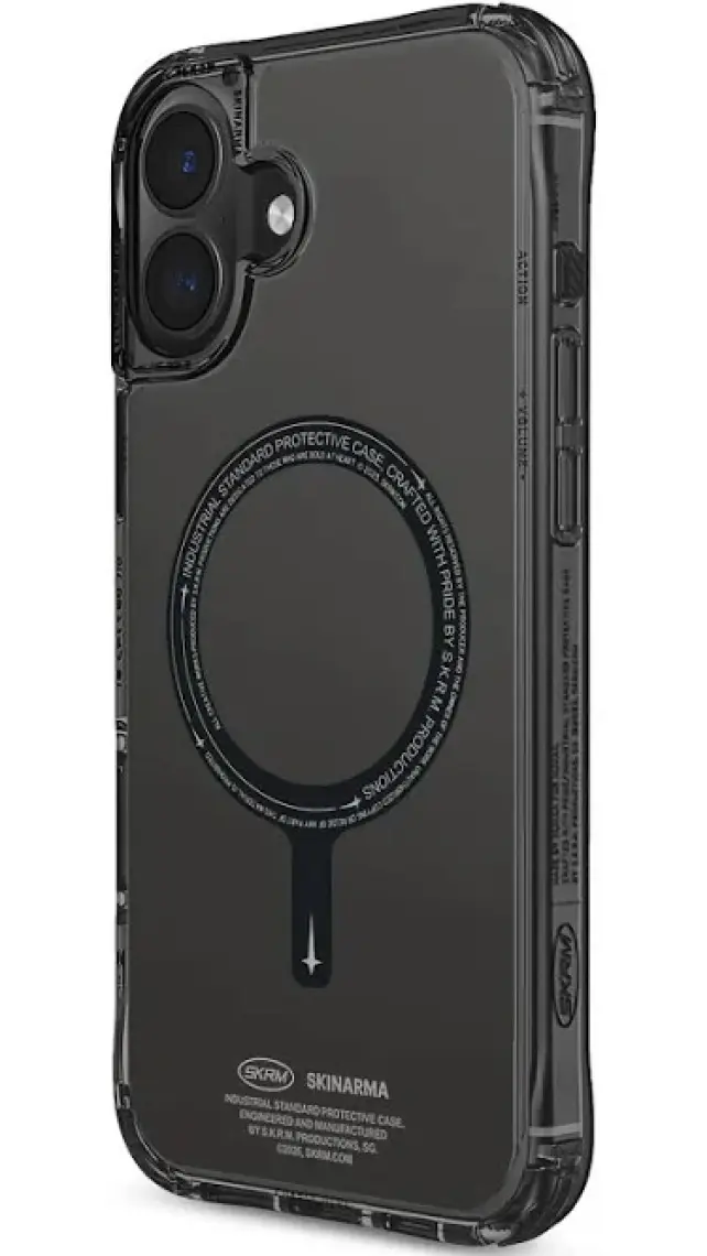 Skinarma iPhone 16 Uyumlu Kılıf Skinarma Şeffaf Airbag Tasarımlı Magsafe Şarj Özellikli Saido Kapak Siyah