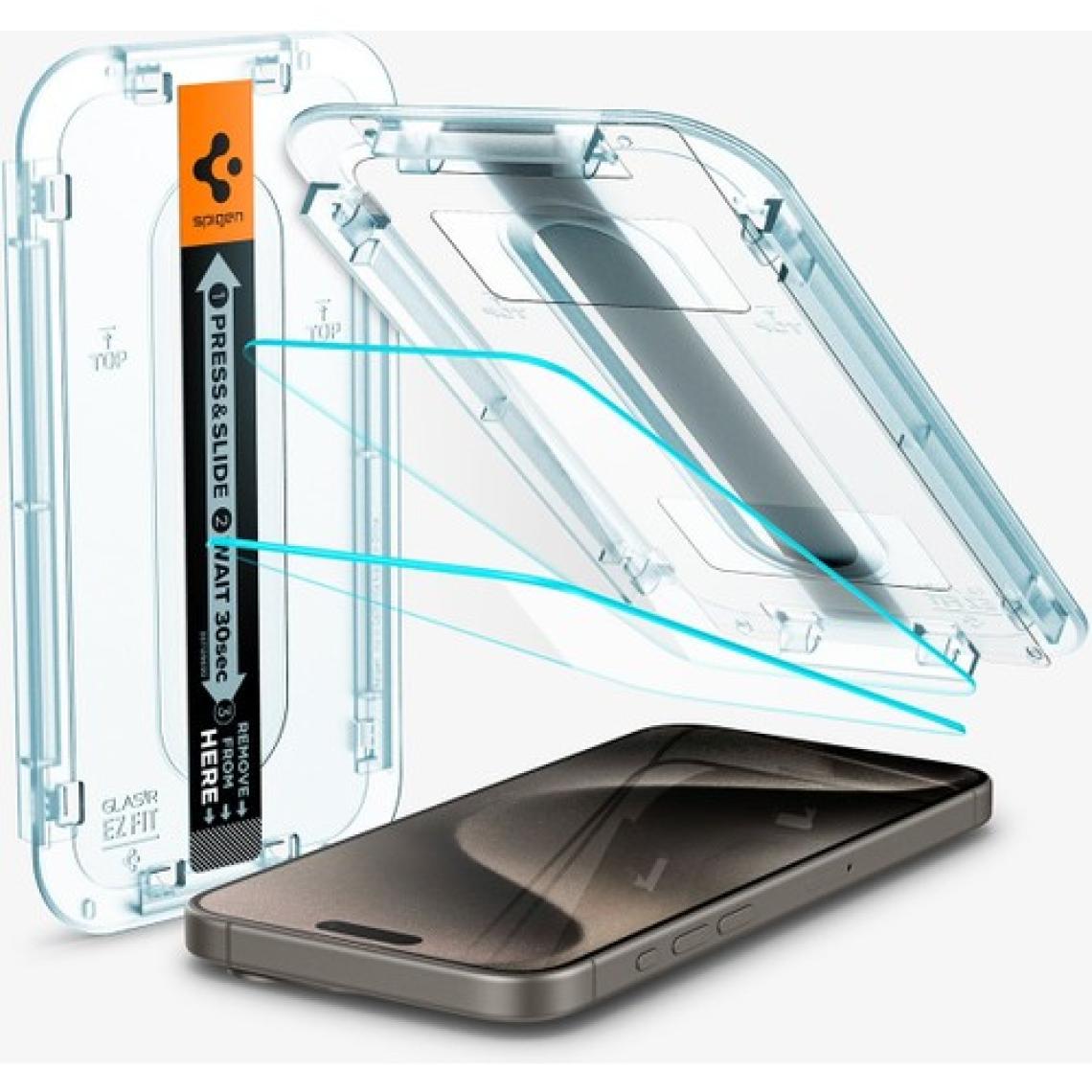 Spigen iPhone 15 Pro Cam Ekran Koruyucu Kolay Kurulum GLAS.tR EZ Fit Slim HD (2 Adet) - AGL06892