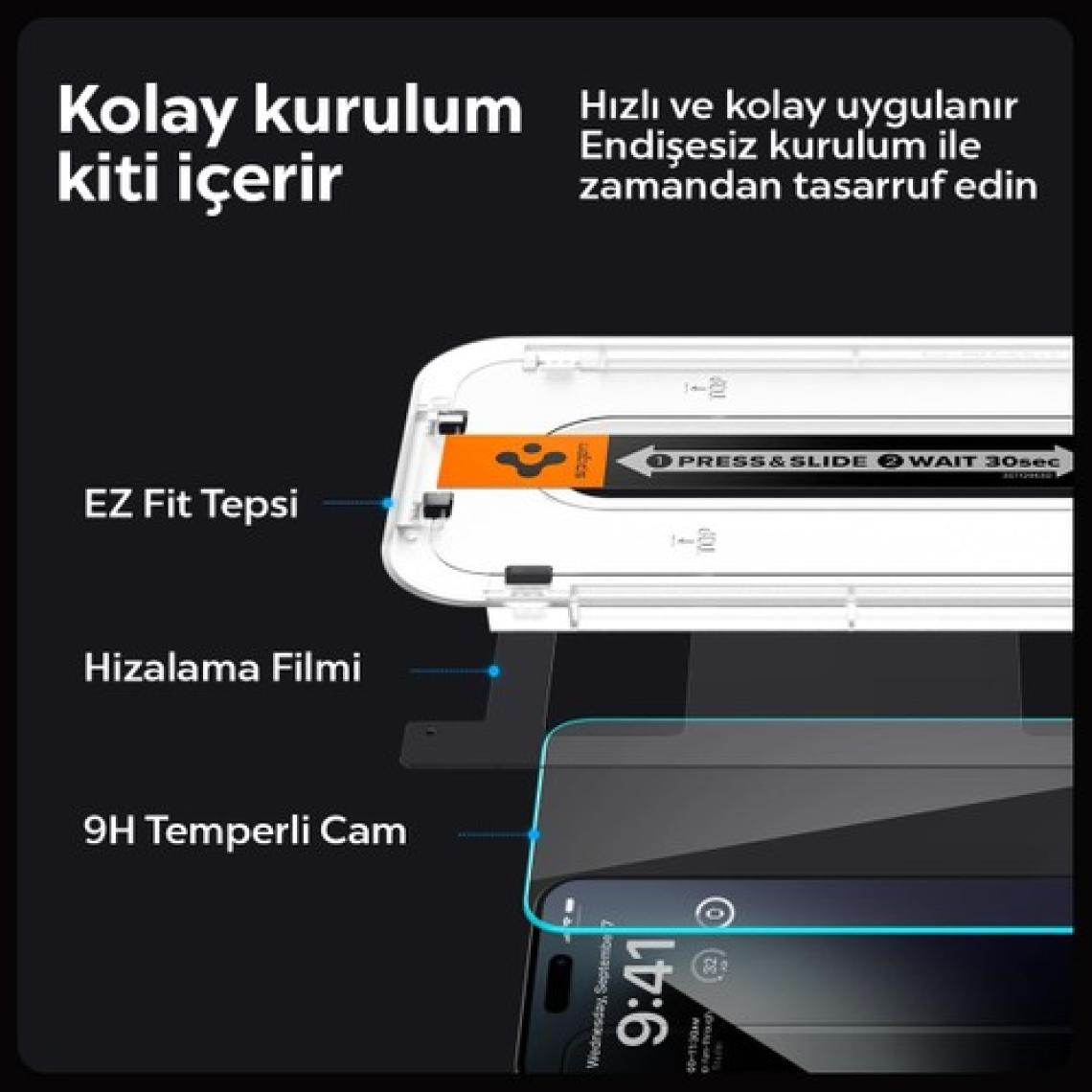 Spigen iPhone 15 Pro Cam Ekran Koruyucu Kolay Kurulum GLAS.tR EZ Fit Slim HD (2 Adet) - AGL06892