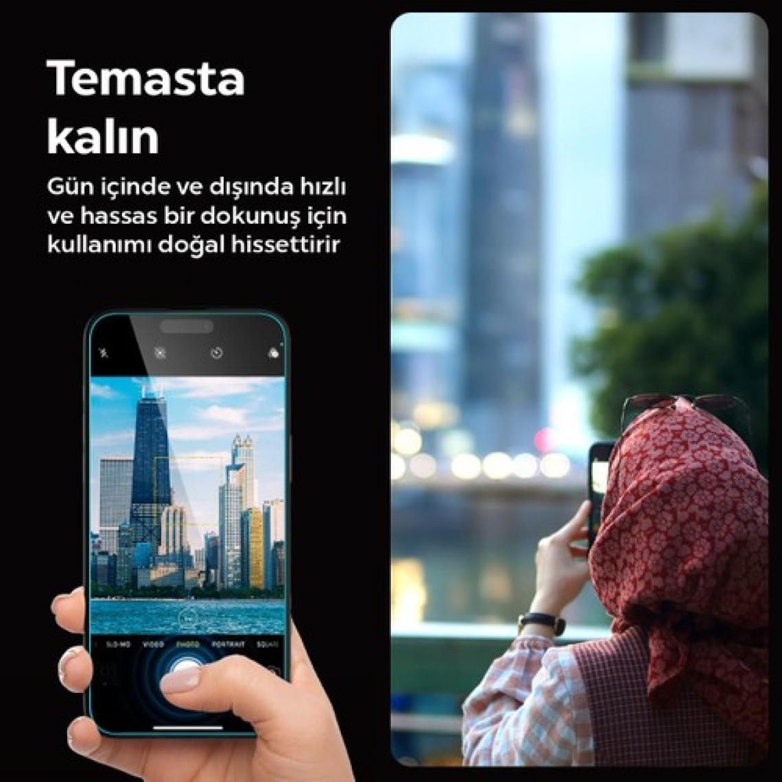 Spigen iPhone 15 Pro Cam Ekran Koruyucu Kolay Kurulum GLAS.tR EZ Fit Slim HD (2 Adet) - AGL06892