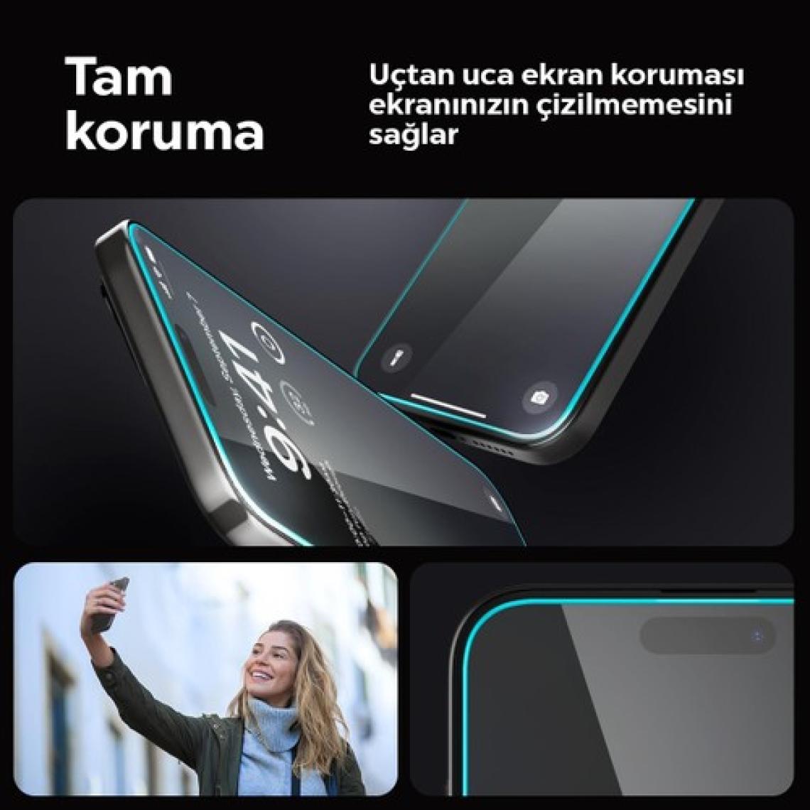 Spigen iPhone 15 Pro Cam Ekran Koruyucu Kolay Kurulum GLAS.tR EZ Fit Slim HD (2 Adet) - AGL06892