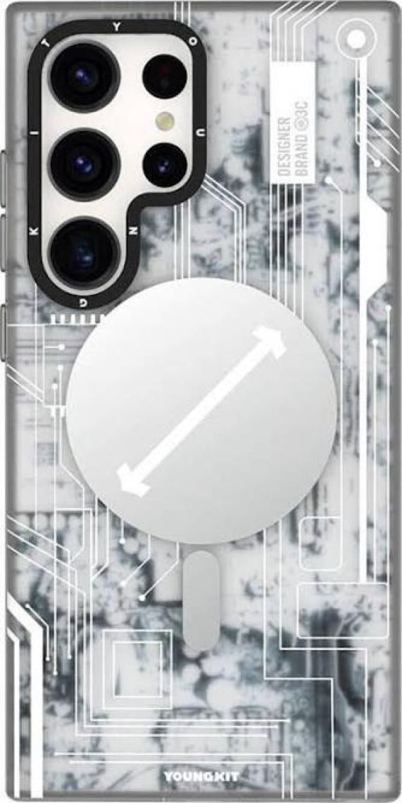 YoungKit Galaxy S24 Ultra Uyumlu Kılıf Magsafe Şarj Özellikli Youngkit Technology Serisi Kapak Beyaz