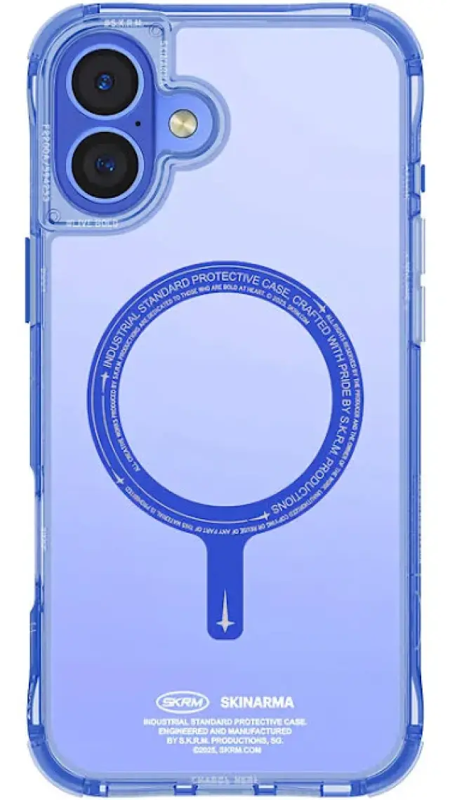 Skinarma iPhone 16 Uyumlu Kılıf Skinarma Şeffaf Airbag Tasarımlı Magsafe Şarj Özellikli Saido Kapak Mavi