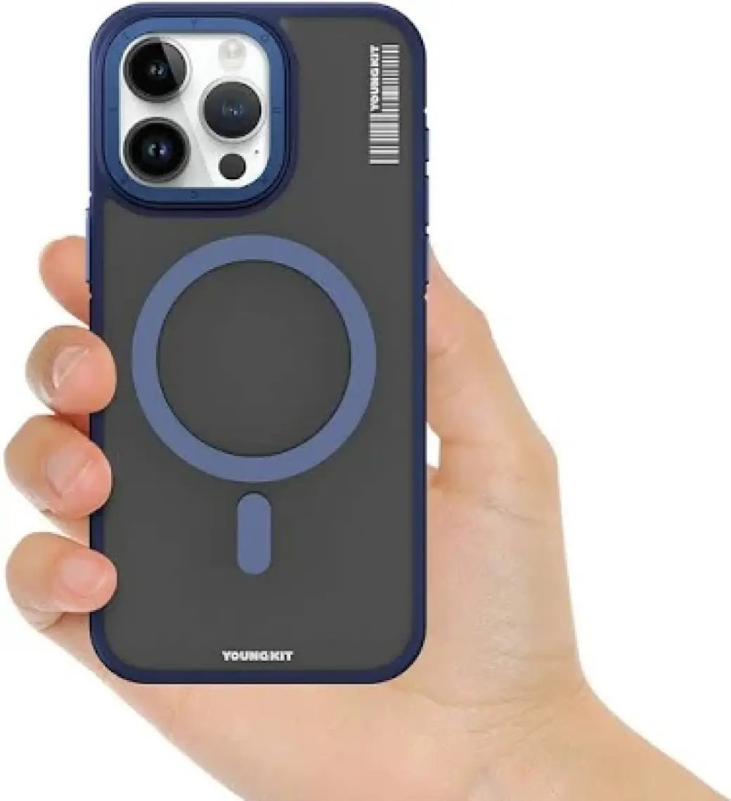 YoungKit iPhone 15 Pro Uyumlu Kılıf Magsafe Şarj Özellikli Youngkit Rock Sand Serisi Kapak Mavi