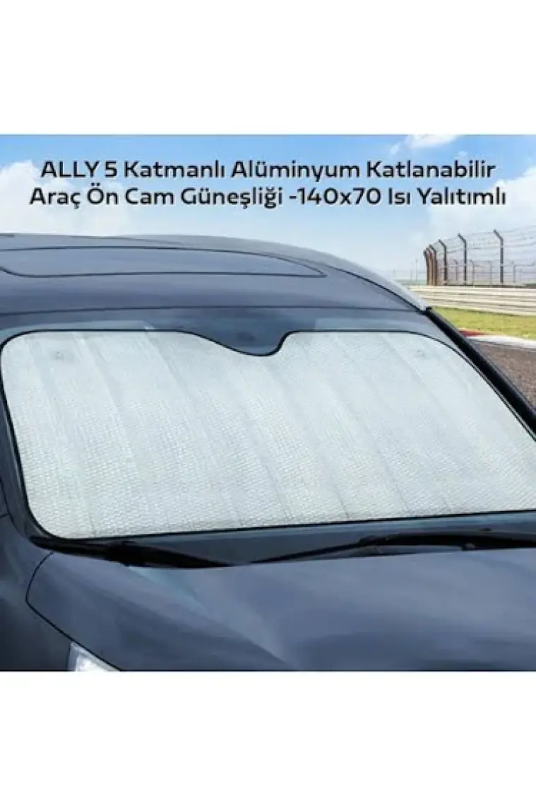 ally mobile 5 Katmanlı Alüminyum Katlanabilir Araç Ön Cam Güneşliği -140X70 Isı Yalıtımlı