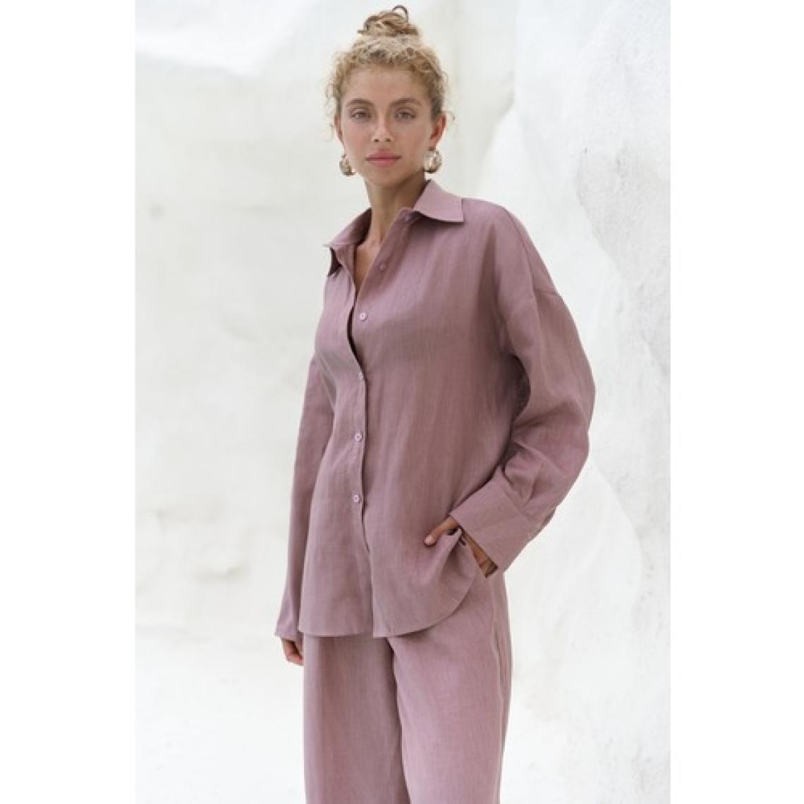 Jelsomina Oversize Açık Bordo Keten Gömlek Pantolon Takım