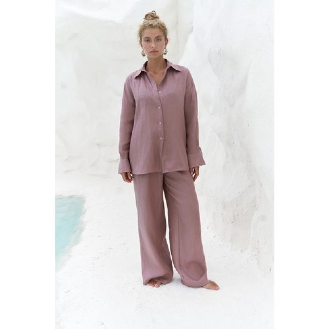 Jelsomina Oversize Açık Bordo Keten Gömlek Pantolon Takım