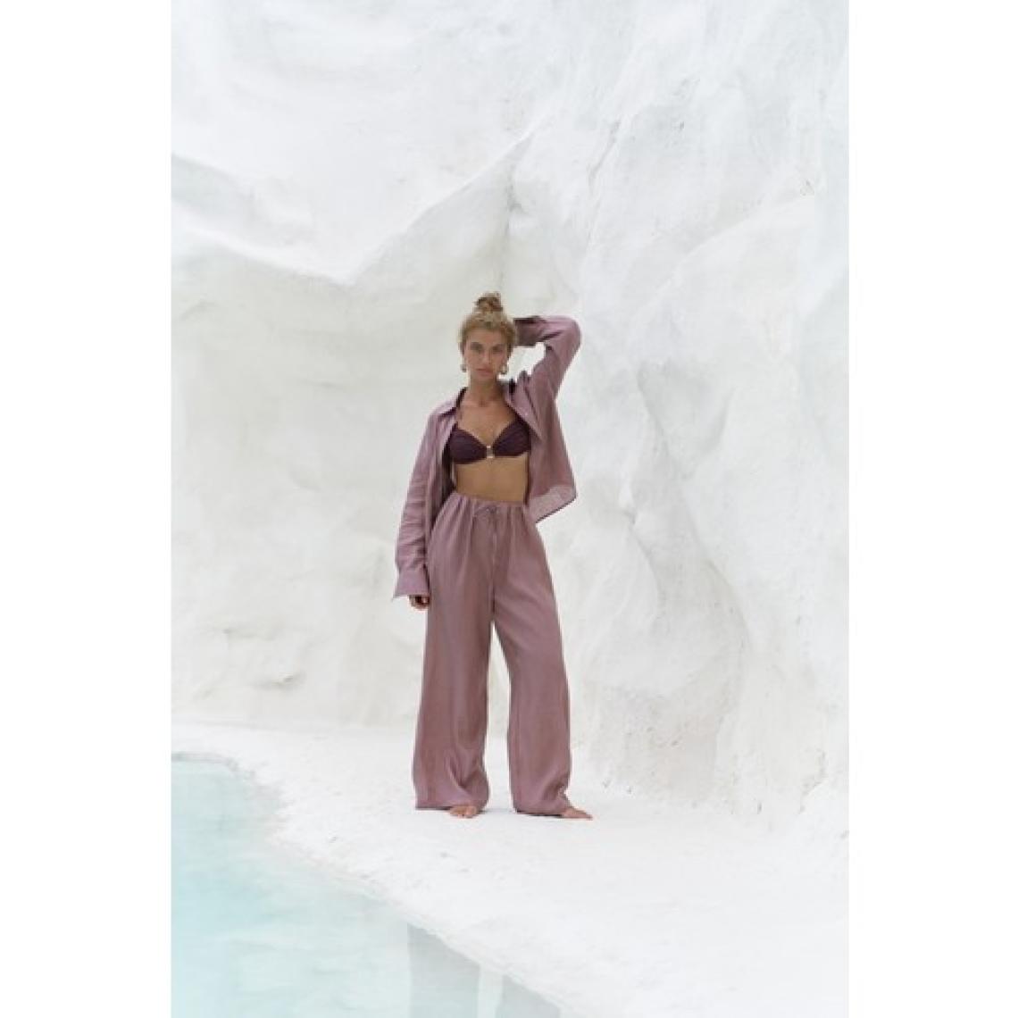 Jelsomina Oversize Açık Bordo Keten Gömlek Pantolon Takım