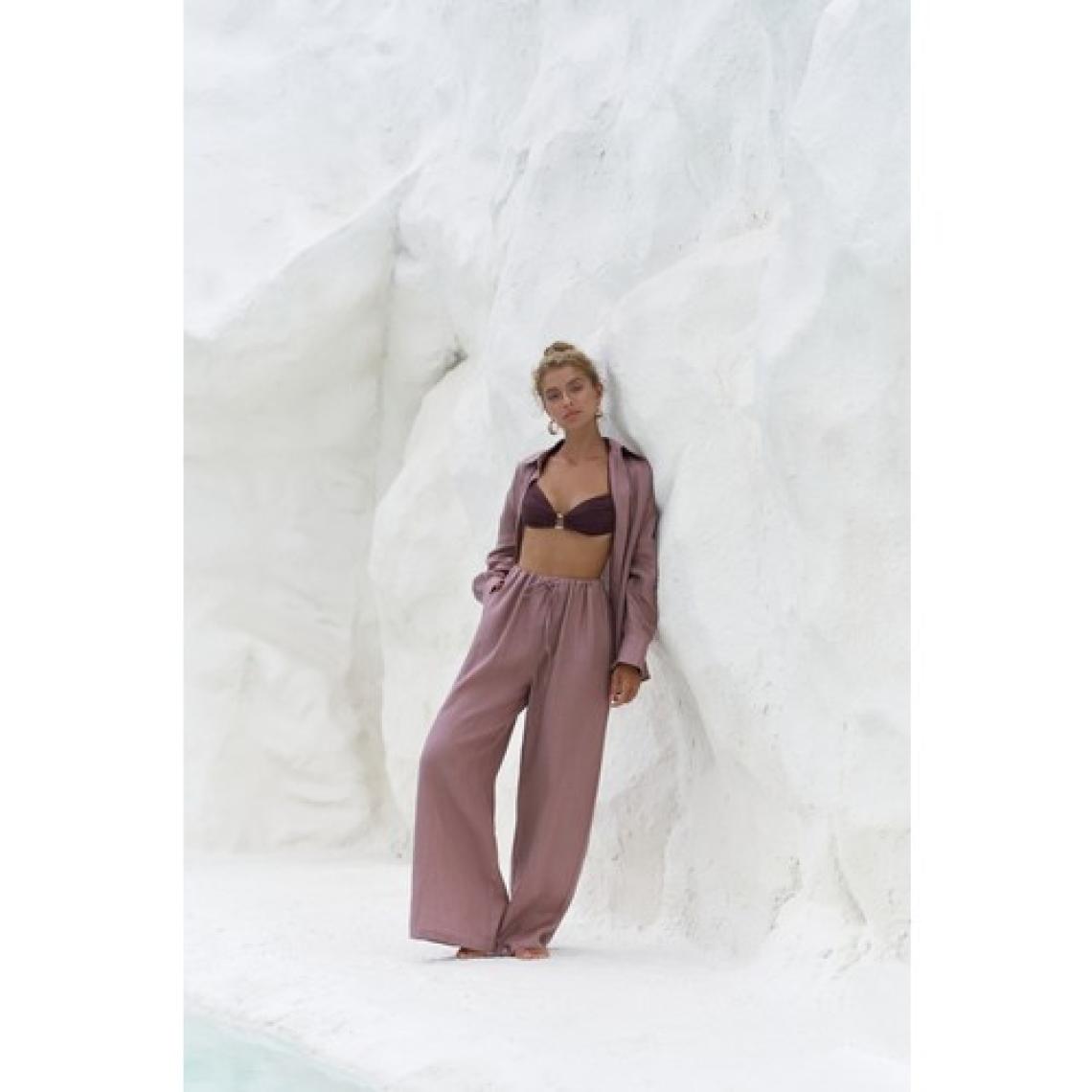 Jelsomina Oversize Açık Bordo Keten Gömlek Pantolon Takım