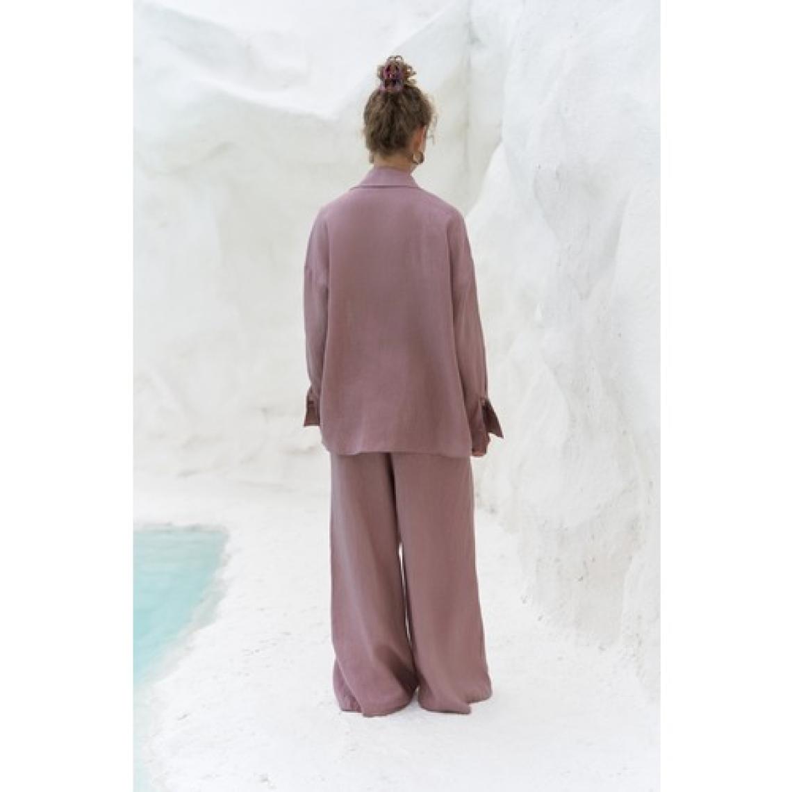 Jelsomina Oversize Açık Bordo Keten Gömlek Pantolon Takım