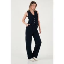 Lela Regular Fit Yüksek Bel Bol Paça V Yaka Yelekli Takım Bayan Takım 5866199