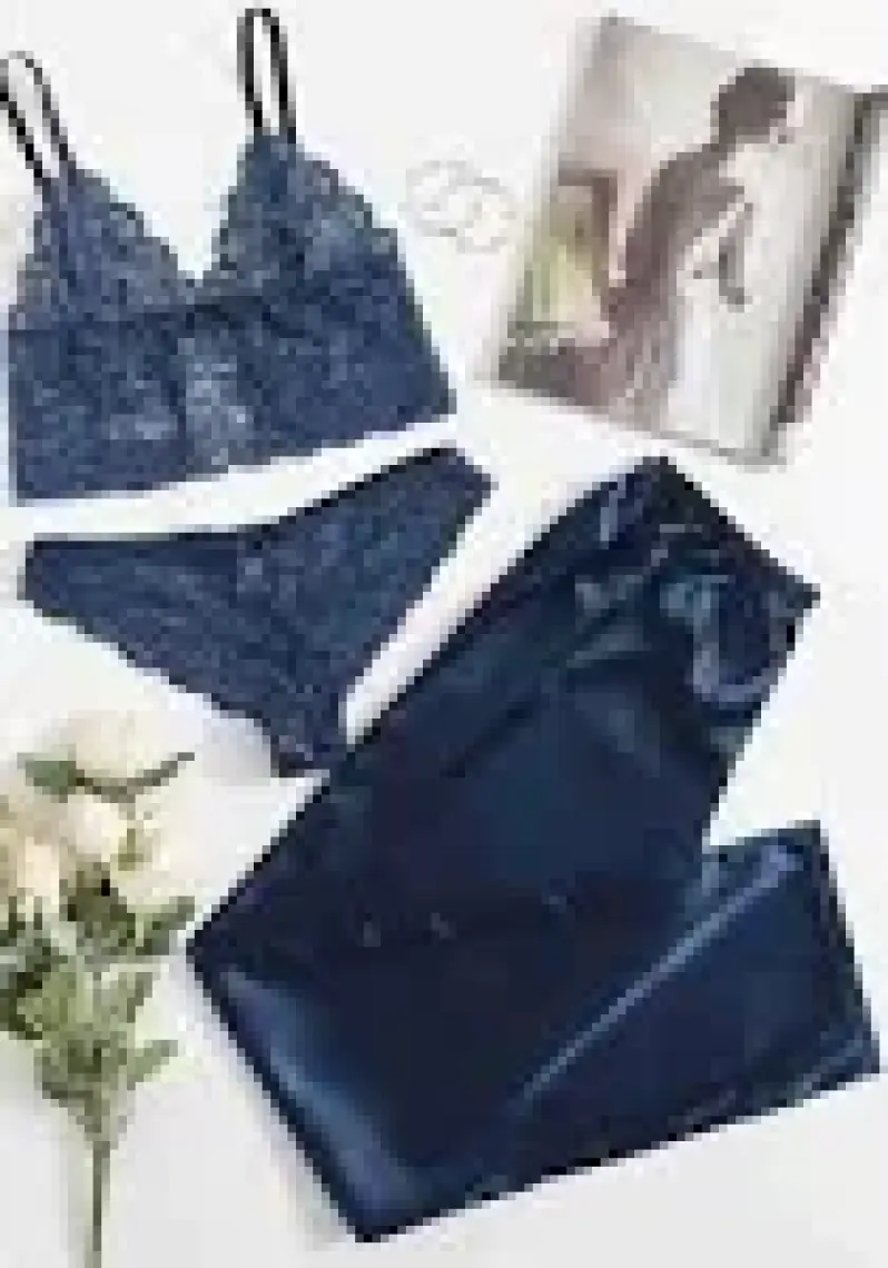 Merry See Dantel Sütyen Külot Saten Pijama Alt 3 Lü Takım