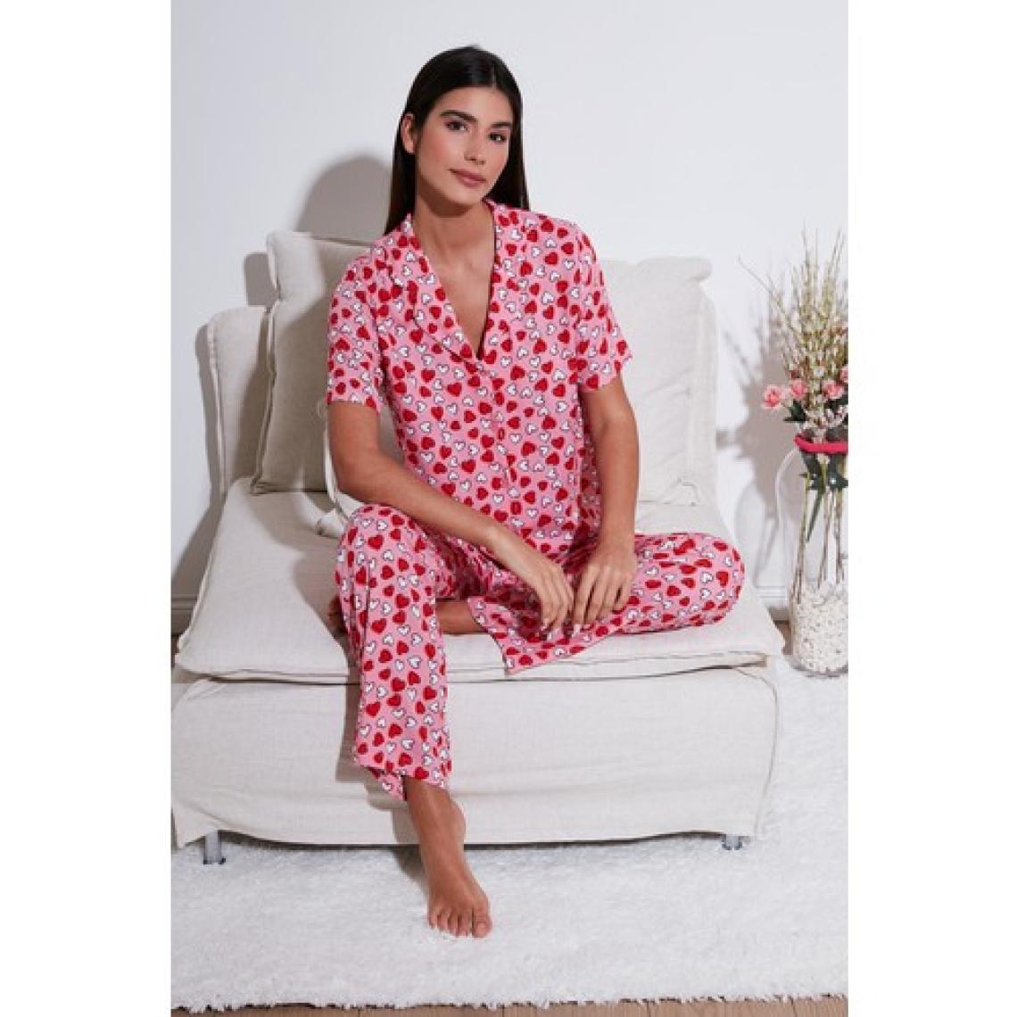 Lela Rahat Kesim Bol Paça Mono Yaka Kısa Kollu Pijama Takımı Bayan Pijama Takımı 6110290