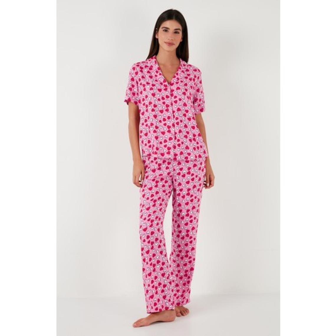 Lela Rahat Kesim Bol Paça Mono Yaka Kısa Kollu Pijama Takımı Bayan Pijama Takımı 6110290