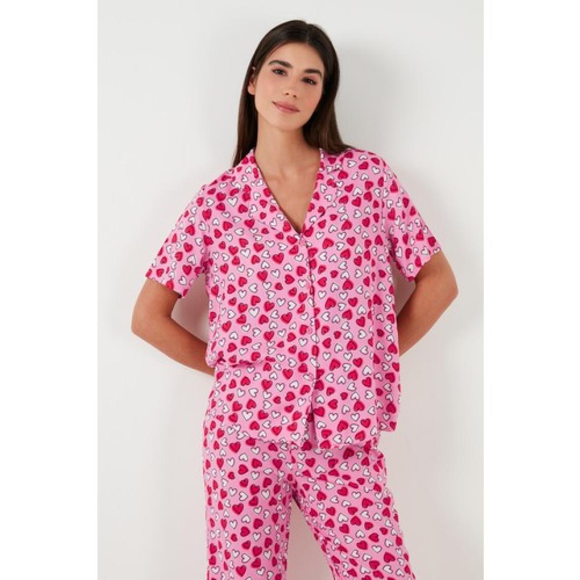 Lela Rahat Kesim Bol Paça Mono Yaka Kısa Kollu Pijama Takımı Bayan Pijama Takımı 6110290