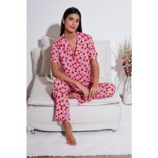 Lela Rahat Kesim Bol Paça Mono Yaka Kısa Kollu Pijama Takımı Bayan Pijama Takımı 6110290
