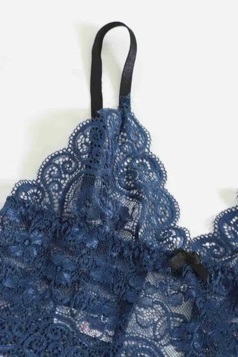 Merry See Dantel Sütyen Külot Saten Pijama Alt 3 Lü Takım