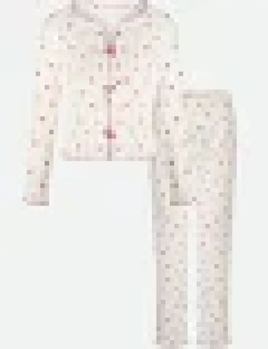 Kadın Pamuklu Çıtır Çiçek Desenli Baby Overloklu Fiyonk Detaylı Uzun Kollu Pijama Takımı